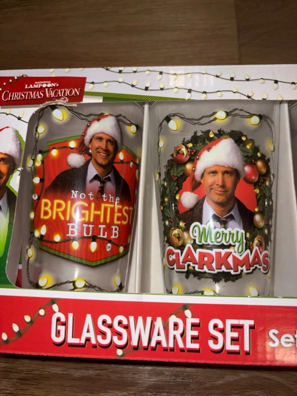 National Lampoon Christmas Vacation Clark Griswold 4 Pint Glass Set 16 Oz New